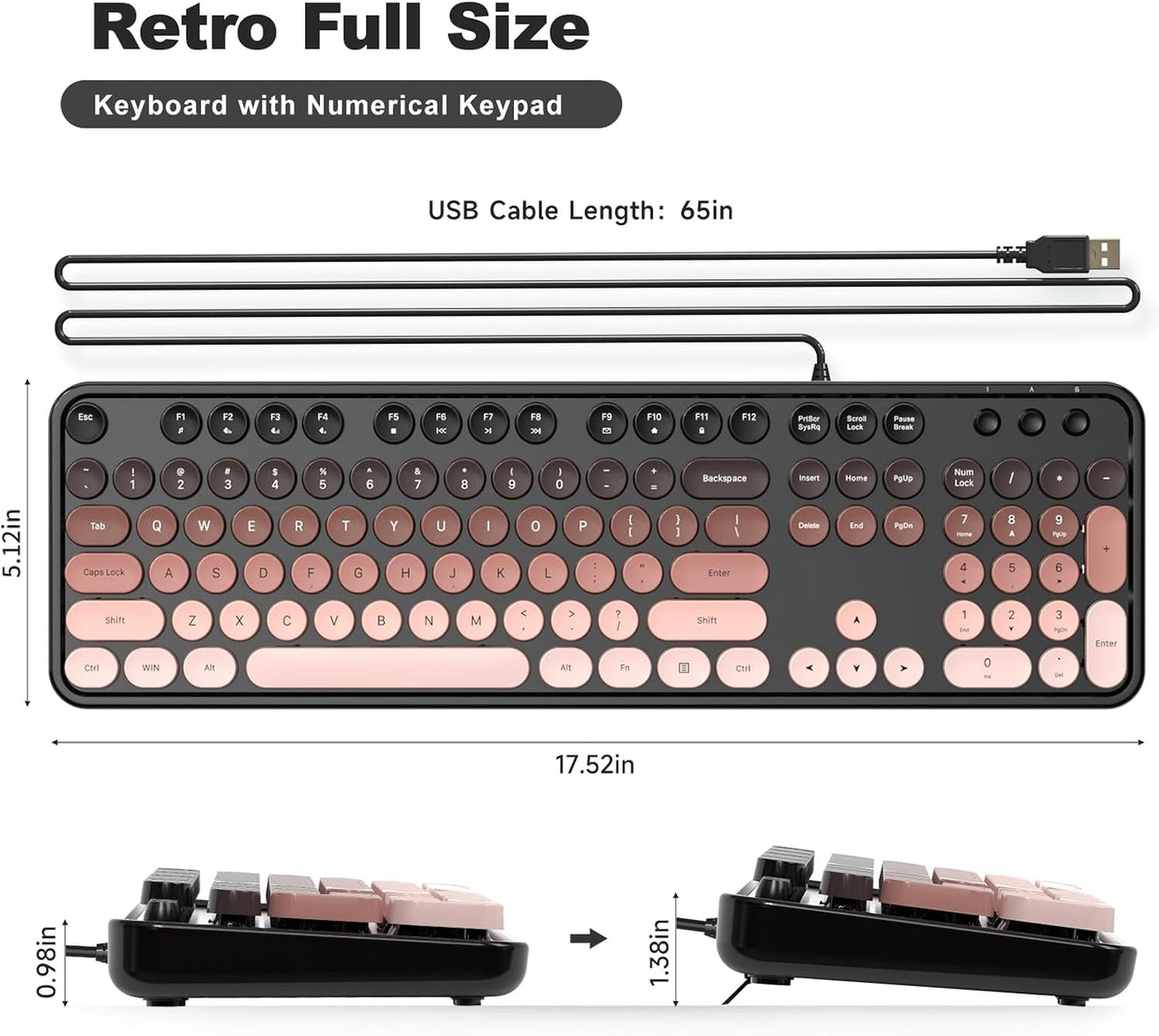 MOFII Wired USB Keyboard and Mouse Combo,Full Size Retro Keyboard Cute Mice