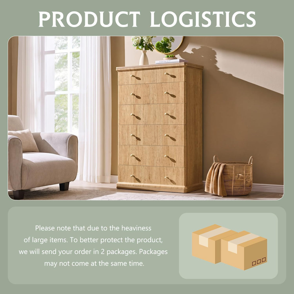 Modern 7 Drawers Dresser for Bedroom, 48" Tall Dressers,Natural Oak
