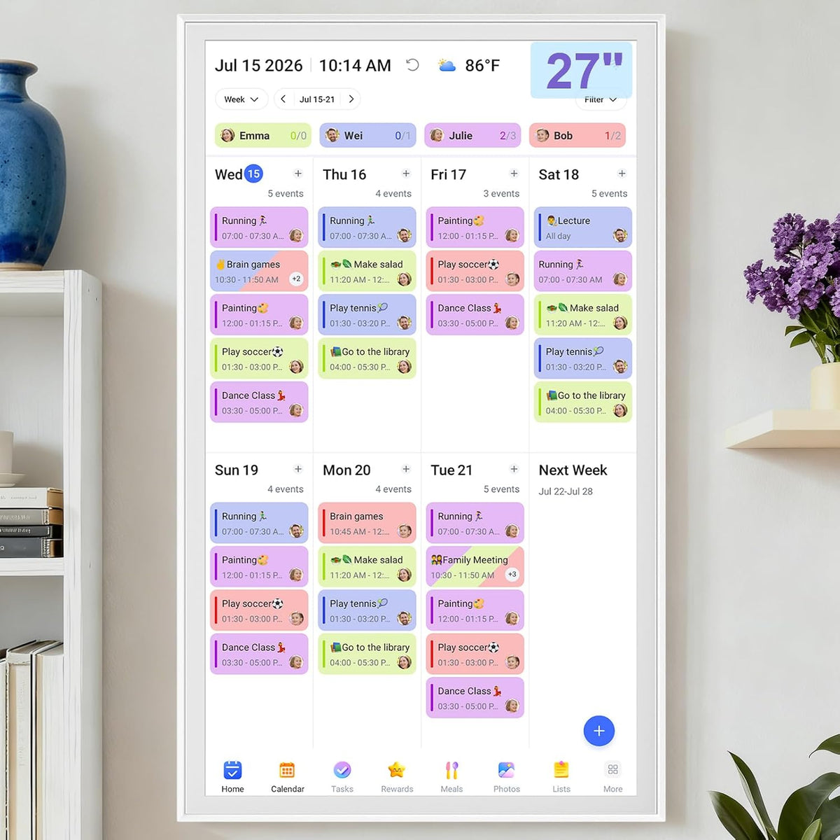 27" Smart Digital Calendar, Family Chore Chart & Photo Frame