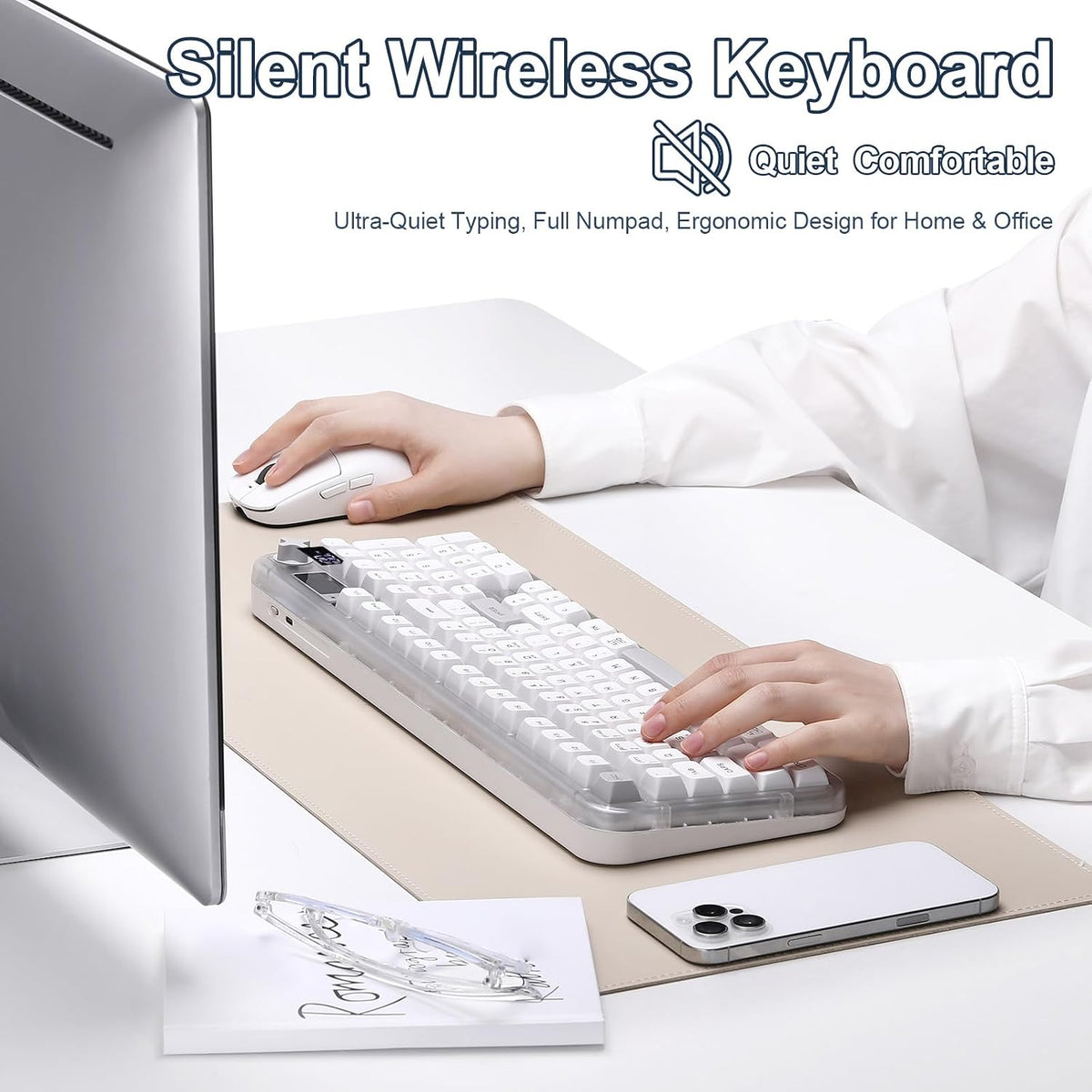 K98Pro Gaming Keyboard, Wireless Creamy Computer Keyboards(White)