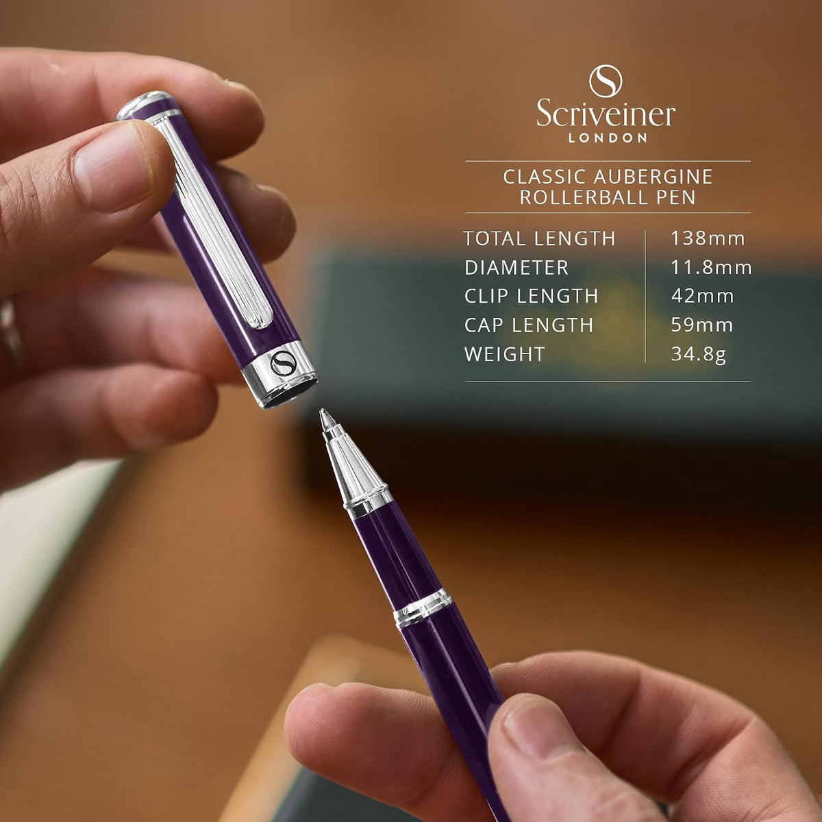 Scriveiner Aubergine Rollerball Pen - Stunning Luxury Pen With Chrome Finish, Schmidt Ink Refill, Best Roller Ball Gift Set for Men & Women, Professional, Executive Office, Nice Pens