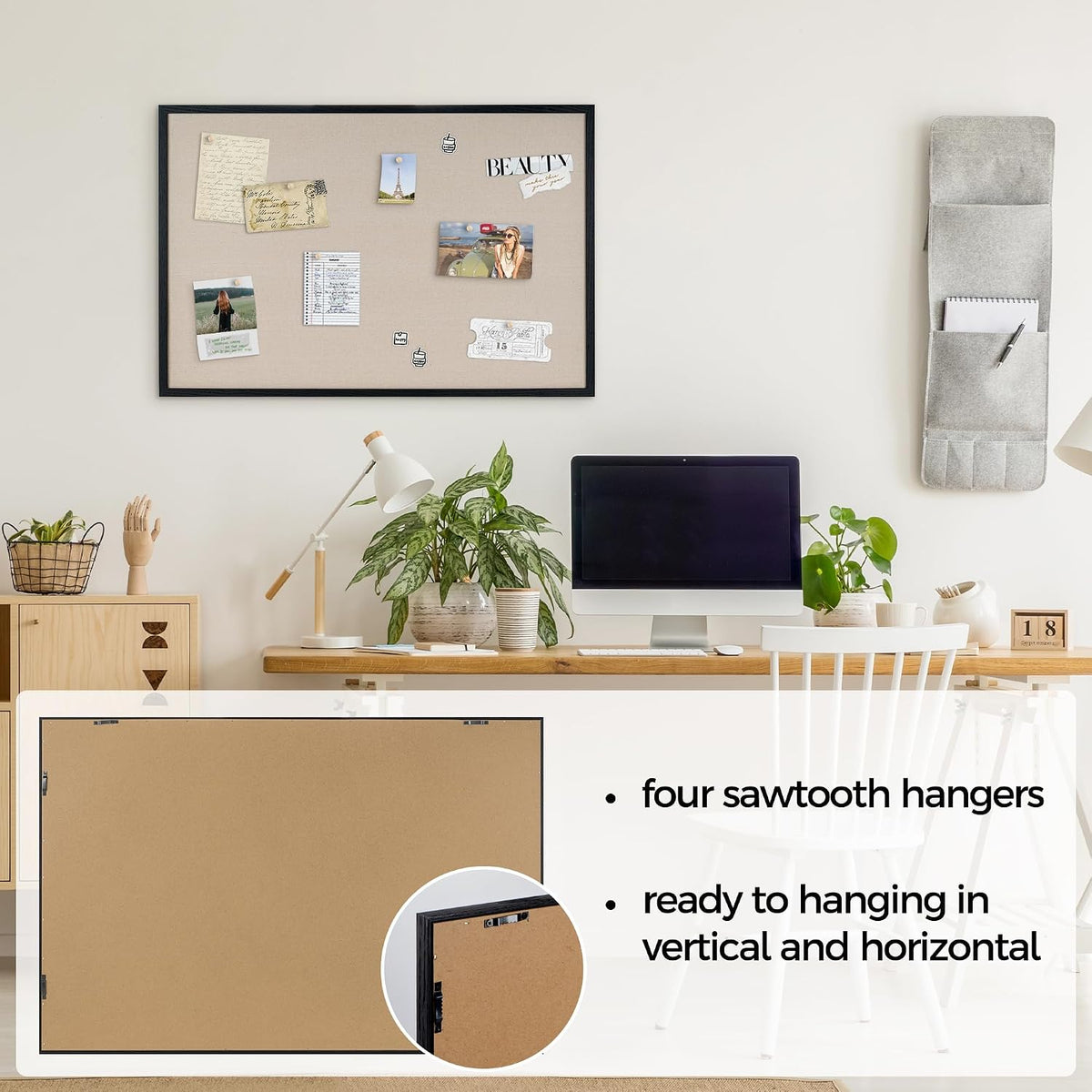 Fun Memories Cork Board Bulletin Board for Office, 24" x 36" Oak Wooden Framed Corkboard, Wall Mounted Notice Pin Board for School Home & Office, Black