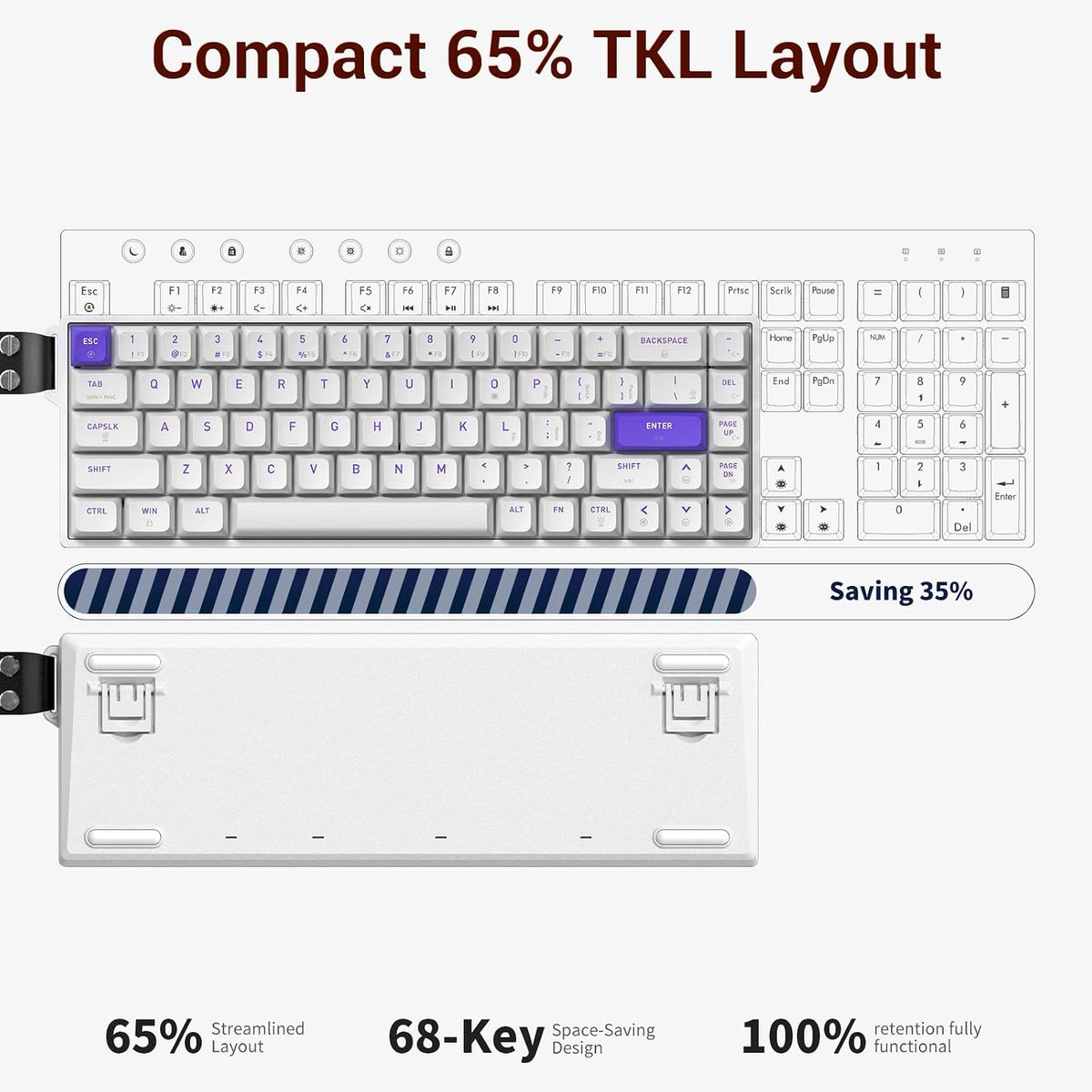Hexgears HK-K22 Gaming Keyboard with Hall Effect Magnetic Switch, Rapid Fast Magnetic Keyboard with Adjustable Trigger, 8000Hz Polling, RGB Backlit 65% Compact Keyboard Design for PC(White)