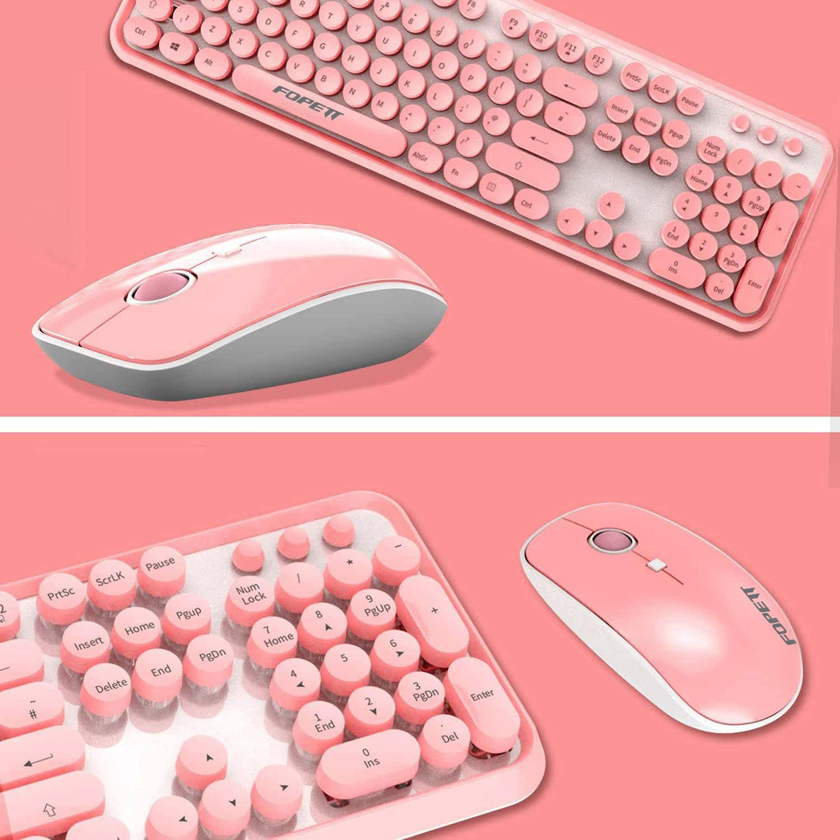 FOPETT Keyboard and Mouse Sets Wireless, Reliable 2.4 GHz Connectivity for PC,Laptop,Smart TV and More (Pink)