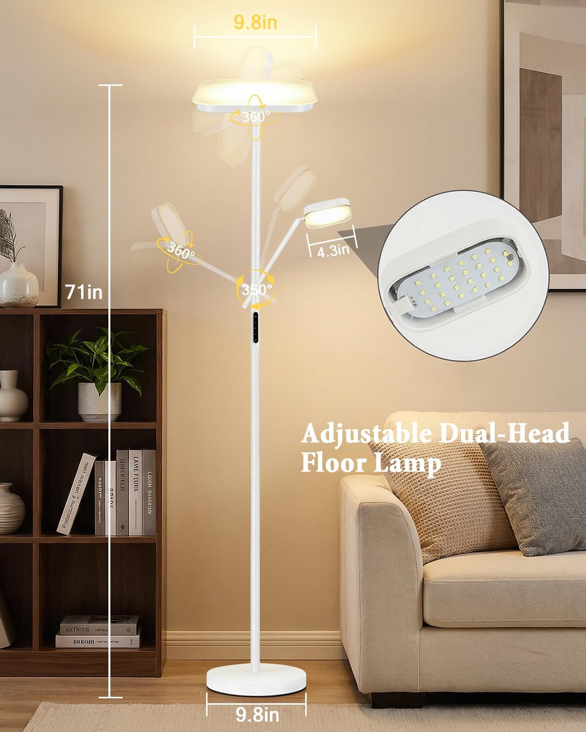 Floor Lamp, Upgraded 36W 3000LM Torchiere Super Bright LED Floor Lamp for Living Room, Stepless Dimmable Black Modern Standing Lamp with Remote & Touch Control, Tall Lamp for Bedroom, Office, White