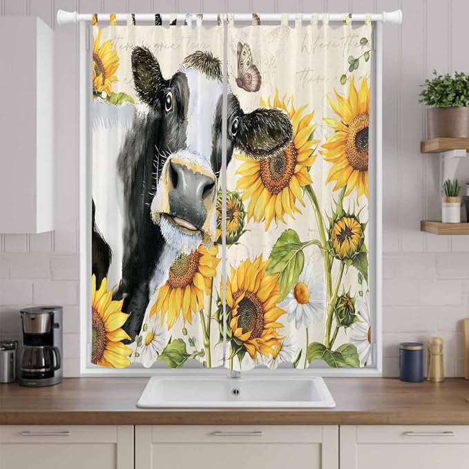 Yellow Sunflowers Living Room Curtains 96 Inch Length, Window Curtains Tab Top