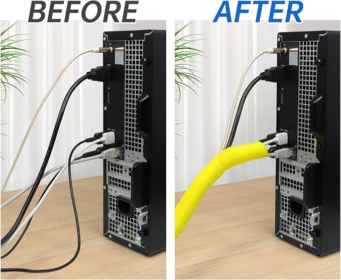 Split Braided Cable Sleeve,Flexible Wire Loom Tubing, Automotive Cord Protector Pet Proof, Cable Management for Computer TV Electric Wires Harness 16ft (Yellow, 13mm(1/2")