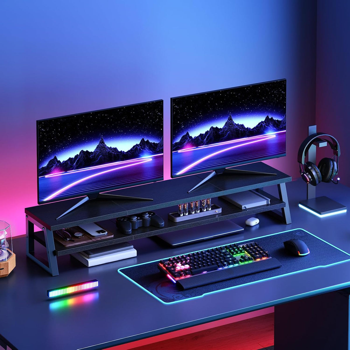 HOOBRO 2-Tier Dual Monitor Stand Riser, 39 Inch Large Computer Monitor Stand for 2 Monitors, Computer Monitor Riser, Desk Shelf Organizer for Office Desk, Accessories, Black BB122CJ01