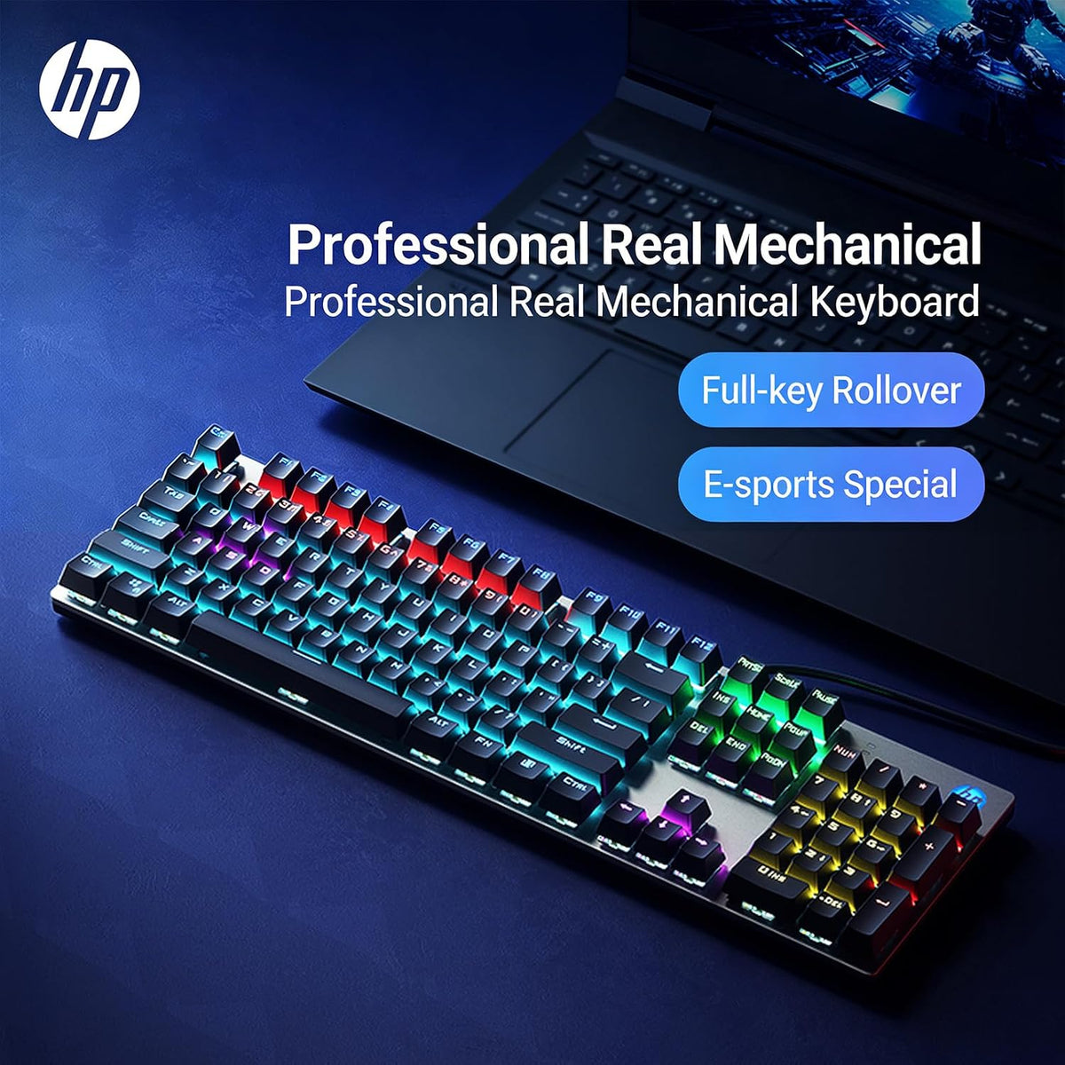 HP GK400F Gaming Keyboard, Mechanical Brown Switch, Full Size 104 Keys Wired Keyboard, Anti-Ghosting, 20 LED Backlight Modes, Ergonomic USB Keyboard for Windows, ABS Double Shot Keycaps, Black