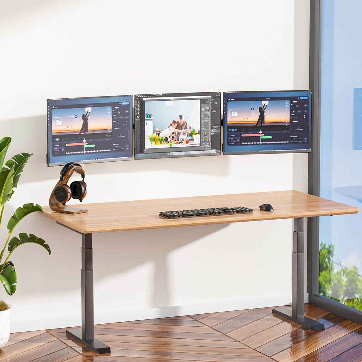 WALI Triple Monitor Wall Mount for 17 to 32 inch Screens, up to 15.4lbs