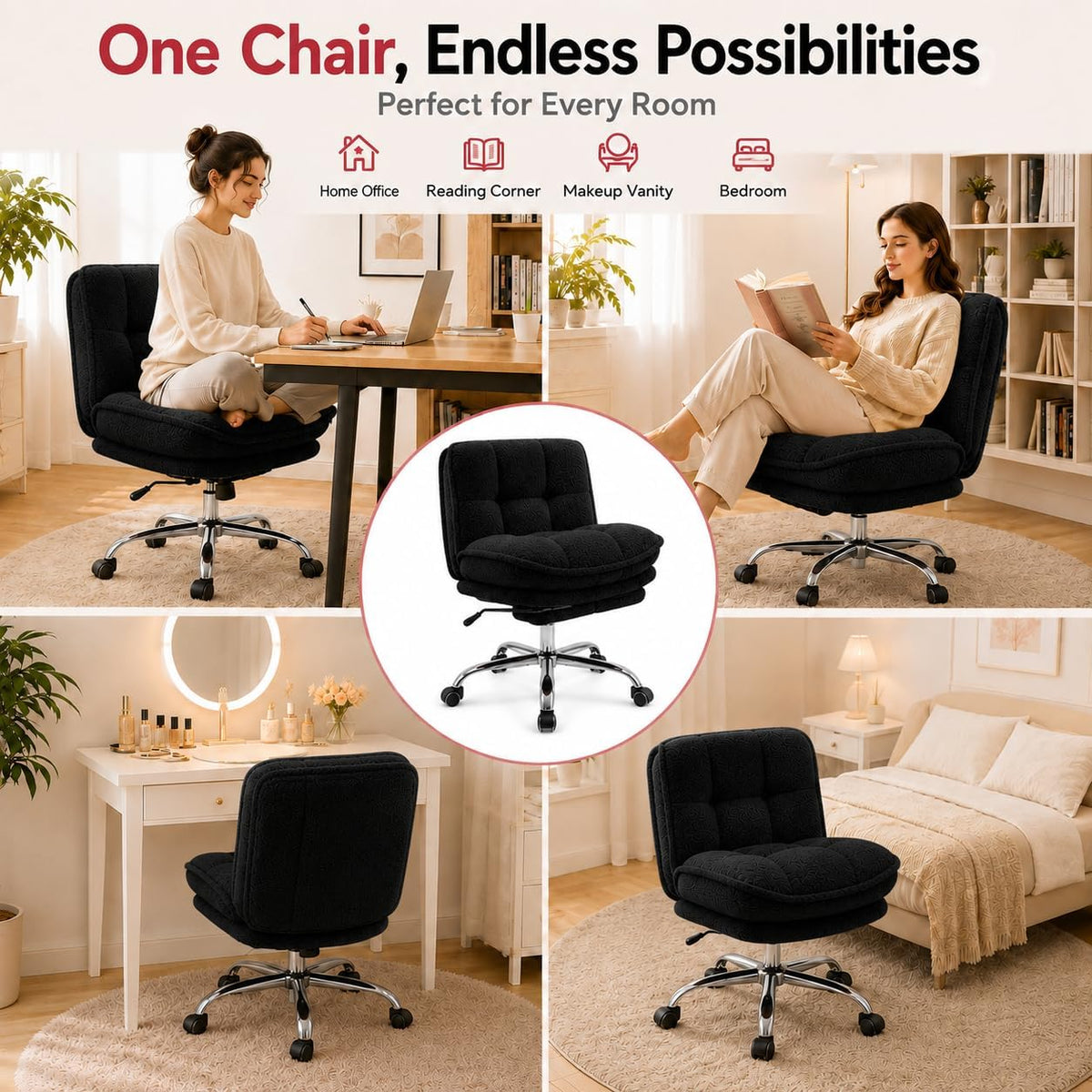 Criss Cross Office Chair, Armless Cross Legged Office Chair with Footrest