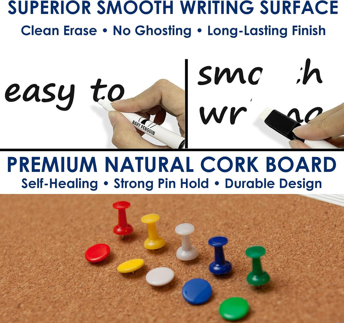 Cork Board White Board Combo 24 x 24 in – Dry Erase and Bulletin Board