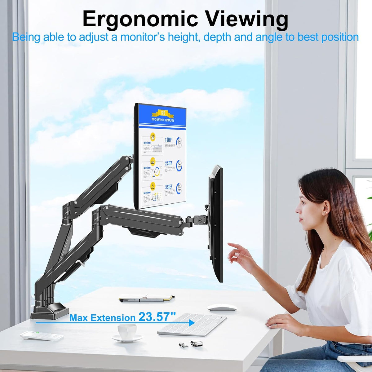 Dual Monitor Mount for Screens up to 43", Heavy Duty Monitor Arm