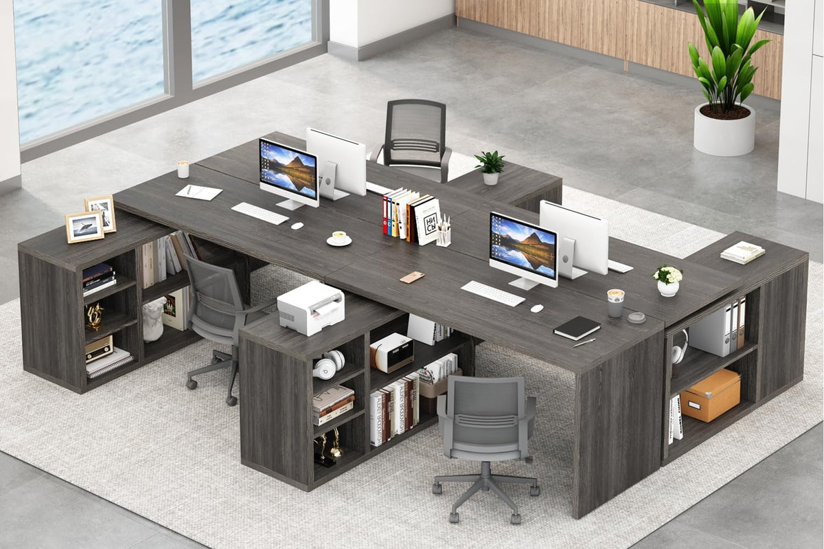 HSH L Shaped Computer Desk, Rustic Wood Corner Desk, Dark Gray Oak, 55 inch