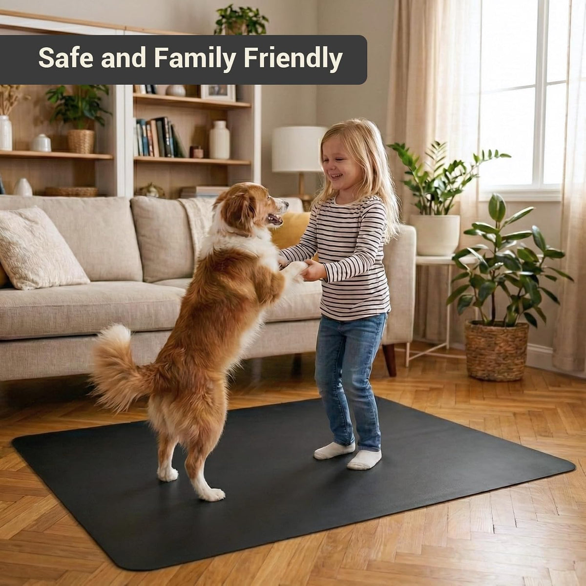 Office Rolling Chair Mat for Hardwood and Tile Floor, Black, Anti-Slip, Non-Curve, Chair Mat Best for Under the Computer Desk, 47 x 35 Rectangular Non-Toxic Plastic Protector, Not for Carpet