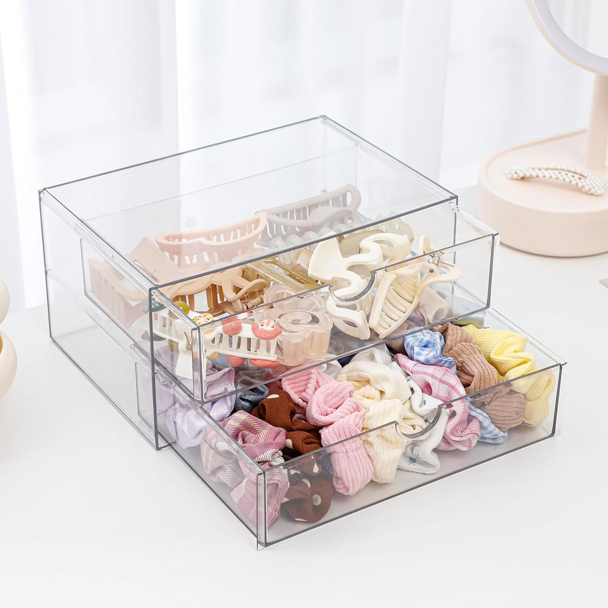 Clear Desk Drawer Organizer, 6 Drawers, Plastic