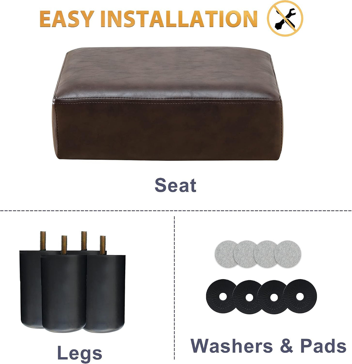 LUE BONA Small Rectangle Foot Stool, PU Leather Fabric Footrest Ottoman with Non-Skid Plastic Legs, Modern Rectangle Footrest Small Step Stool Ottoman for Couch, Desk, Office, Living Room, Brown