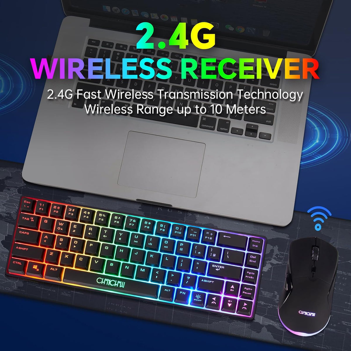CHONCHOW 60% Wireless Gaming Keyboard and Mouse Combo,LED Backlit