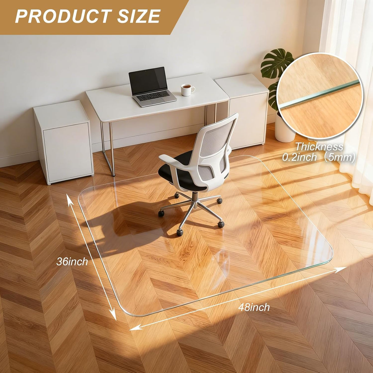 Vicwe Glass Chair Mat for Carpet, 36"x48" Tempered Glass Office Chair Mat