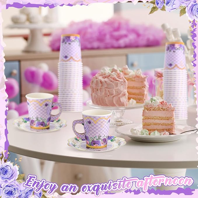 Tioncy 100 Pcs Tea Party Decorations Include 50 Pieces 9 oz Paper Tea Cups
