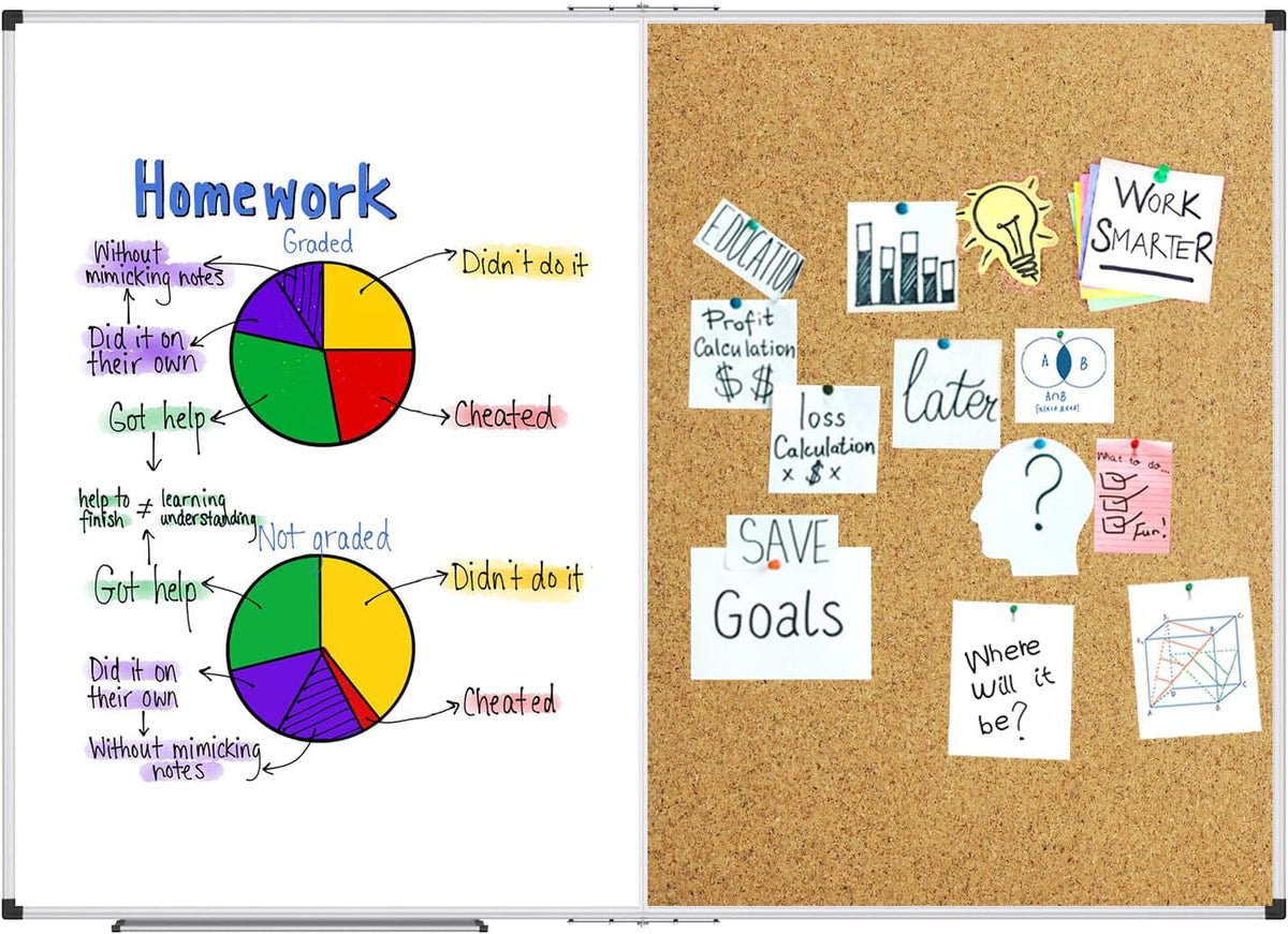 XBoard Magnetic White Board Bulletin Corkboard Combination 60 x 40 Inch