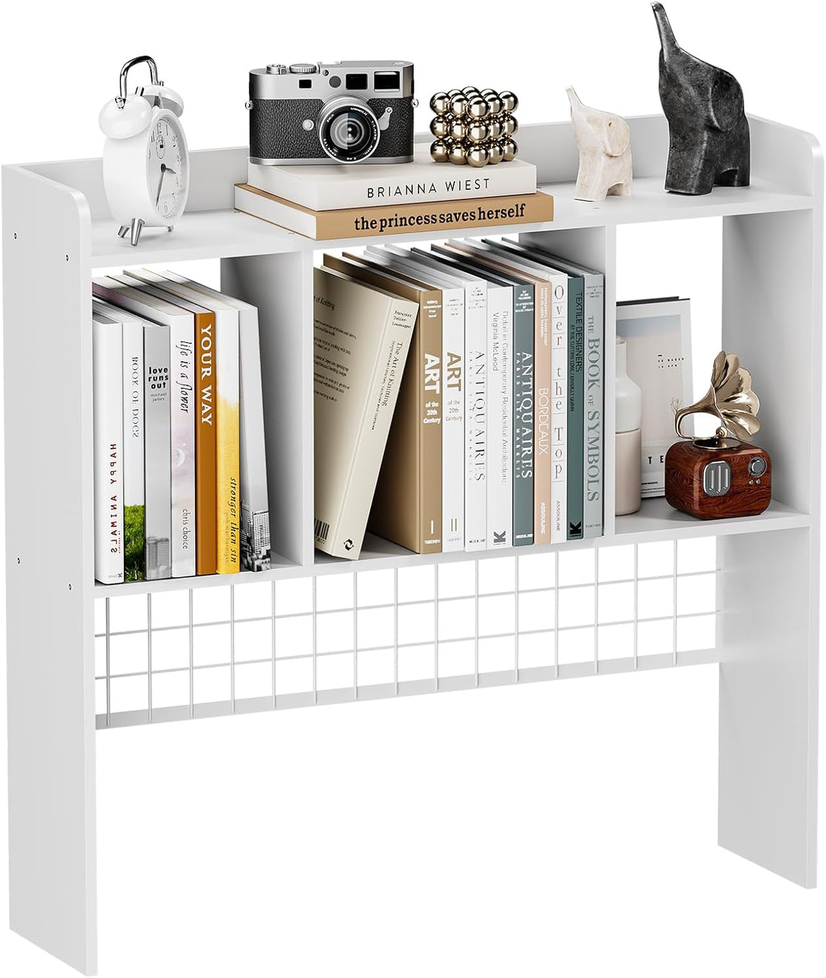 Desktop Bookshelf,Desk Hutch with 3 Shelves for Computer,White