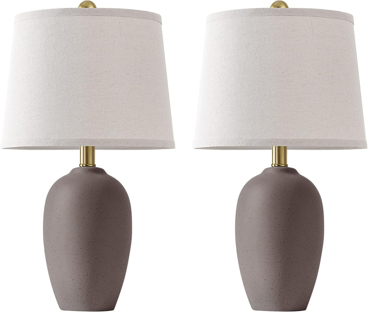 AIEAMPDO 21'' Set of 2 Farmhouse Ceramic Small Table Lamps for Living Room Bedroom, Nightstand Rustic Brown Desk Lamp for Bedside End Table Entryway, 2 LED Bulbs Included