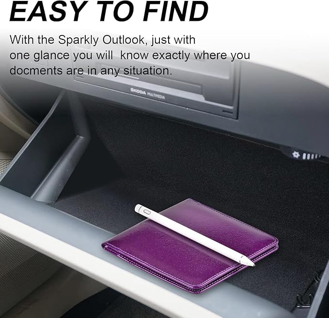 Cacturism Car Registration and Insurance Holder, Vehicle Glove Box Car Organizer Men Women Wallet Accessories Case for Cards, Essential Document, Driver License, Bling Purple