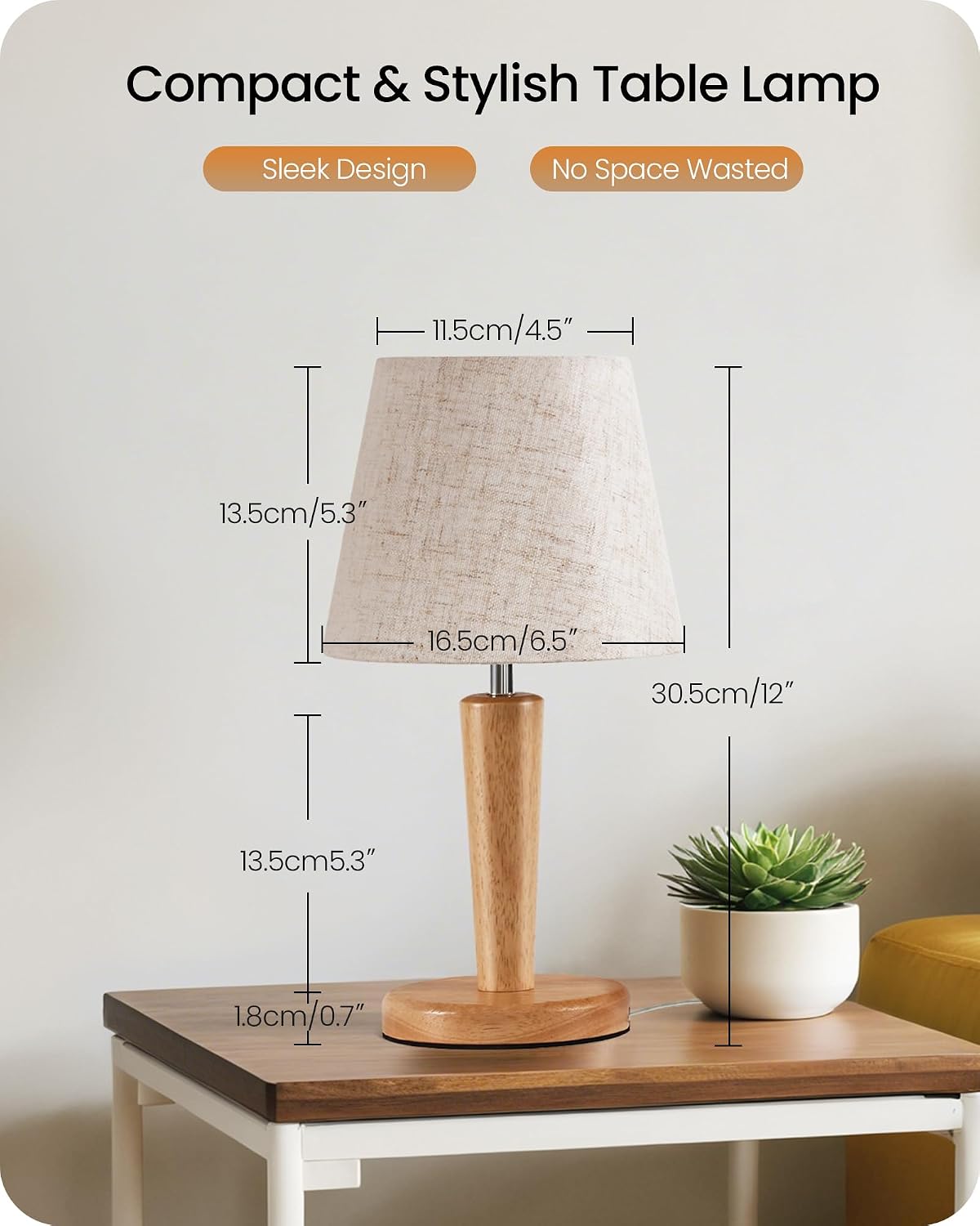 12" Wood Bedside Table Lamps Set of 2, Small Desk Lamps for Small Places, 3 Color Temperatures with Memory, Beige Linen Shade & E26 Bulbs, for Bedroom Living Room Office ME13TLP205