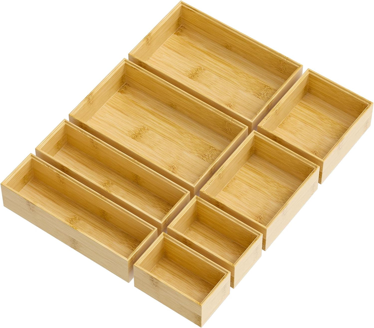 Bamboo Drawer Organizer Boxes, 8-Piece Set for Kitchen & Bathroom