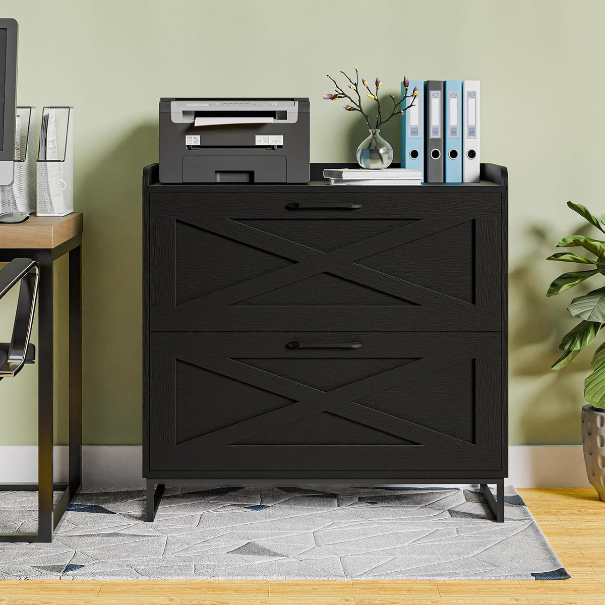 Vabches 2 Drawer Lateral File Cabinet with Charging Station, Black