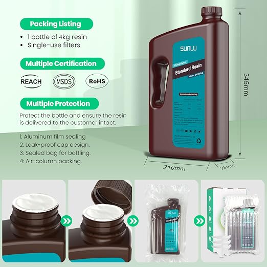 SUNLU 3D Printer Resin 4kg, Fast Curing Standard 3D Resin