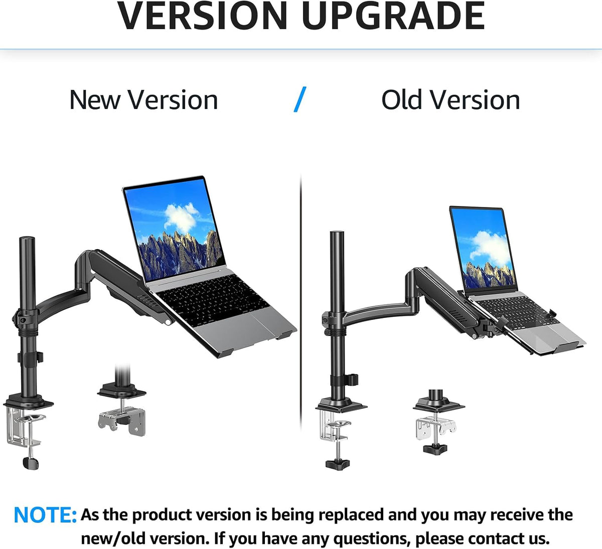 MOUNTUP Laptop Desk Mount, Adjustable Laptop Stand for max 17" Notebook or 32" Monitor, Laptops Arm Mount for Desk Holds 4.4-22lbs, Tall Laptops Stand with Clamp/Grommet