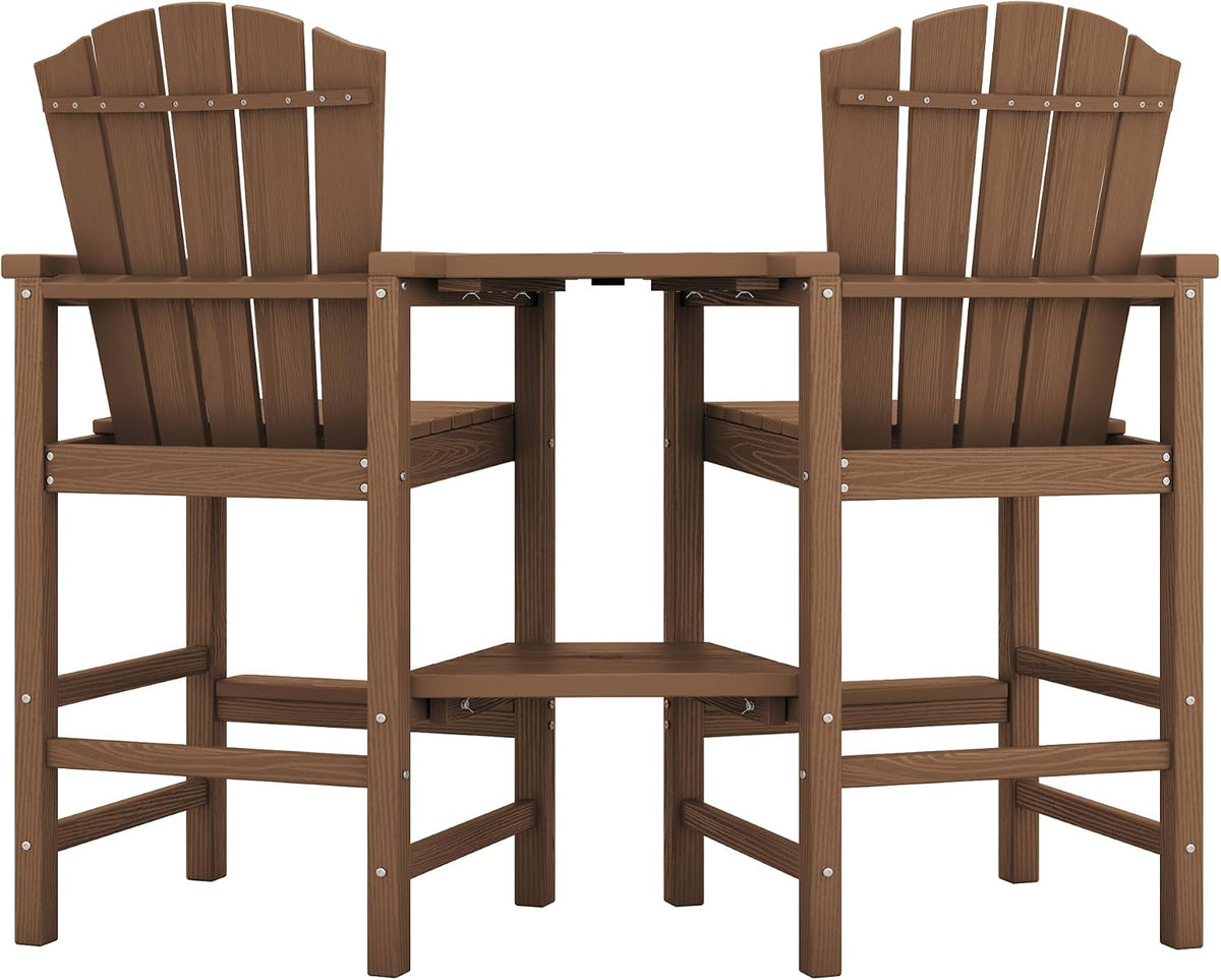 KINGYES Tall Adirondack Chair Set of 2 with Double Connecting Trays, Brown
