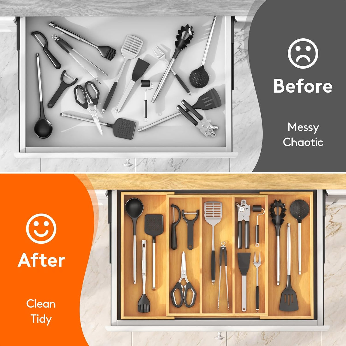 Lifewit Bamboo Utensil Organizer for Kitchen Drawer, Cooking Utensil Tray