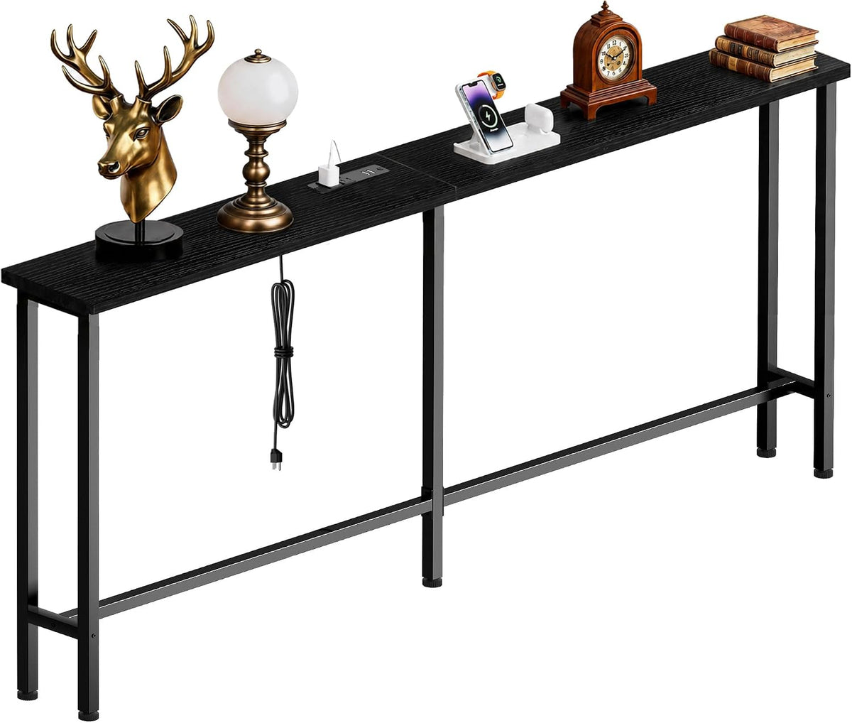 GRLEAF 90 Inch Narrow Sofa Table with Power Outlet, Extra Long Console Table Behind Couch Table with Charging Station, Skinny Entryway Table Thin Table for Living Room, Narrow Spaces (Black)