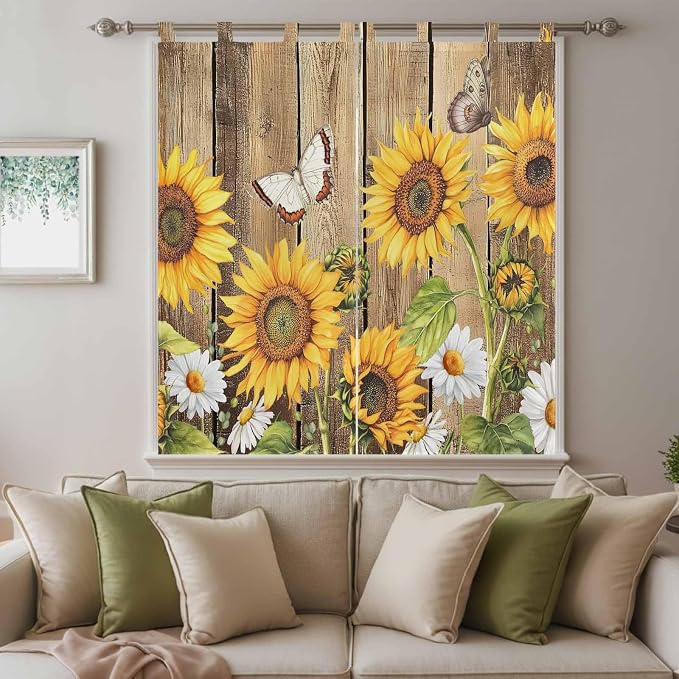 Farmhouse Sunflowers Living Room Curtains 84 Inch Length, Window Curtains Tab