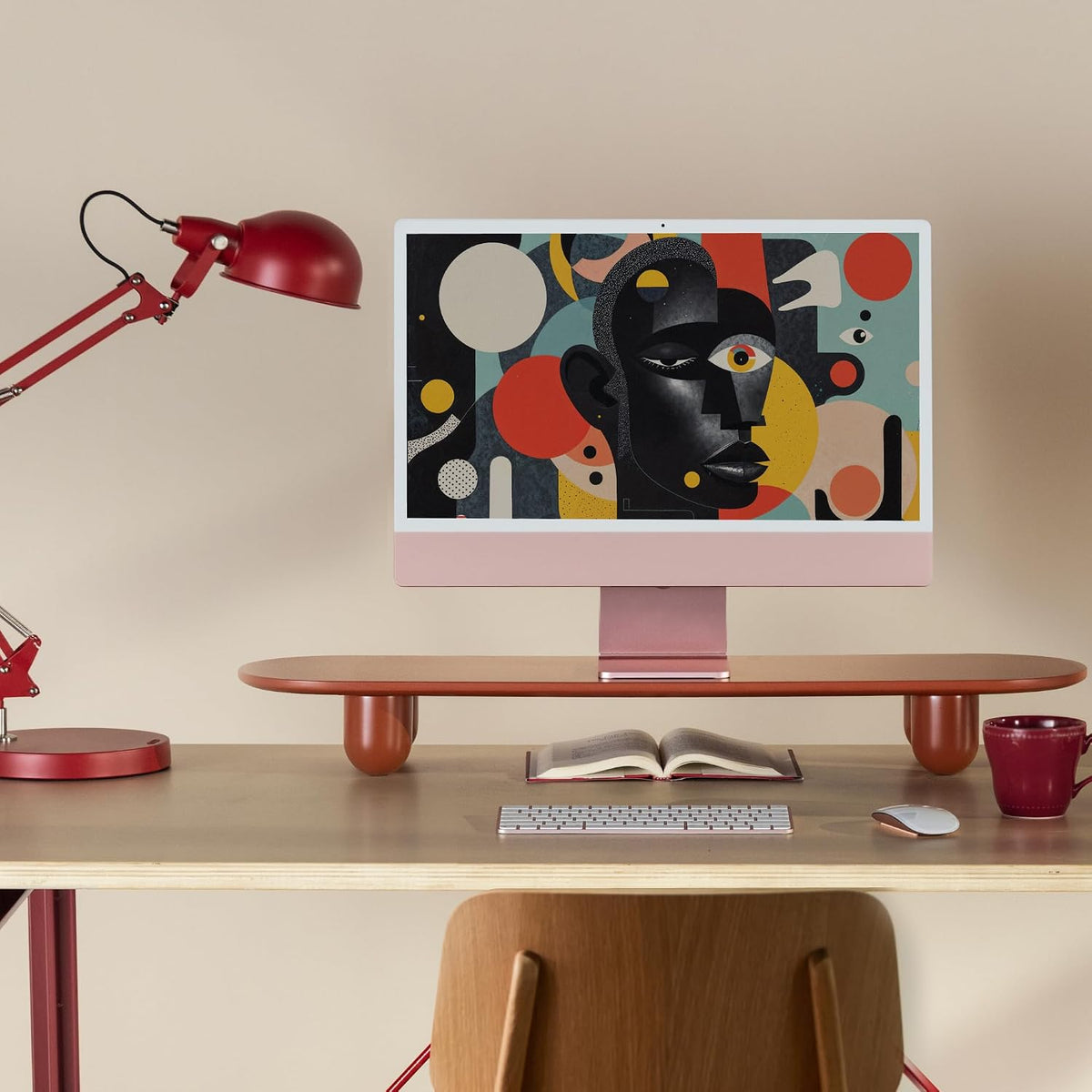 Fenge Computer Monitor Stand with Solid Beech Wood Legs, 34 Inch