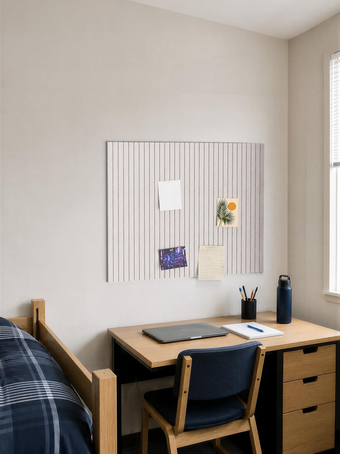 Large Felt Bulletin Board Tiles 48" x 36" Cork Board Alternative (Light Camel, Fine-Stripe 12-Pack)