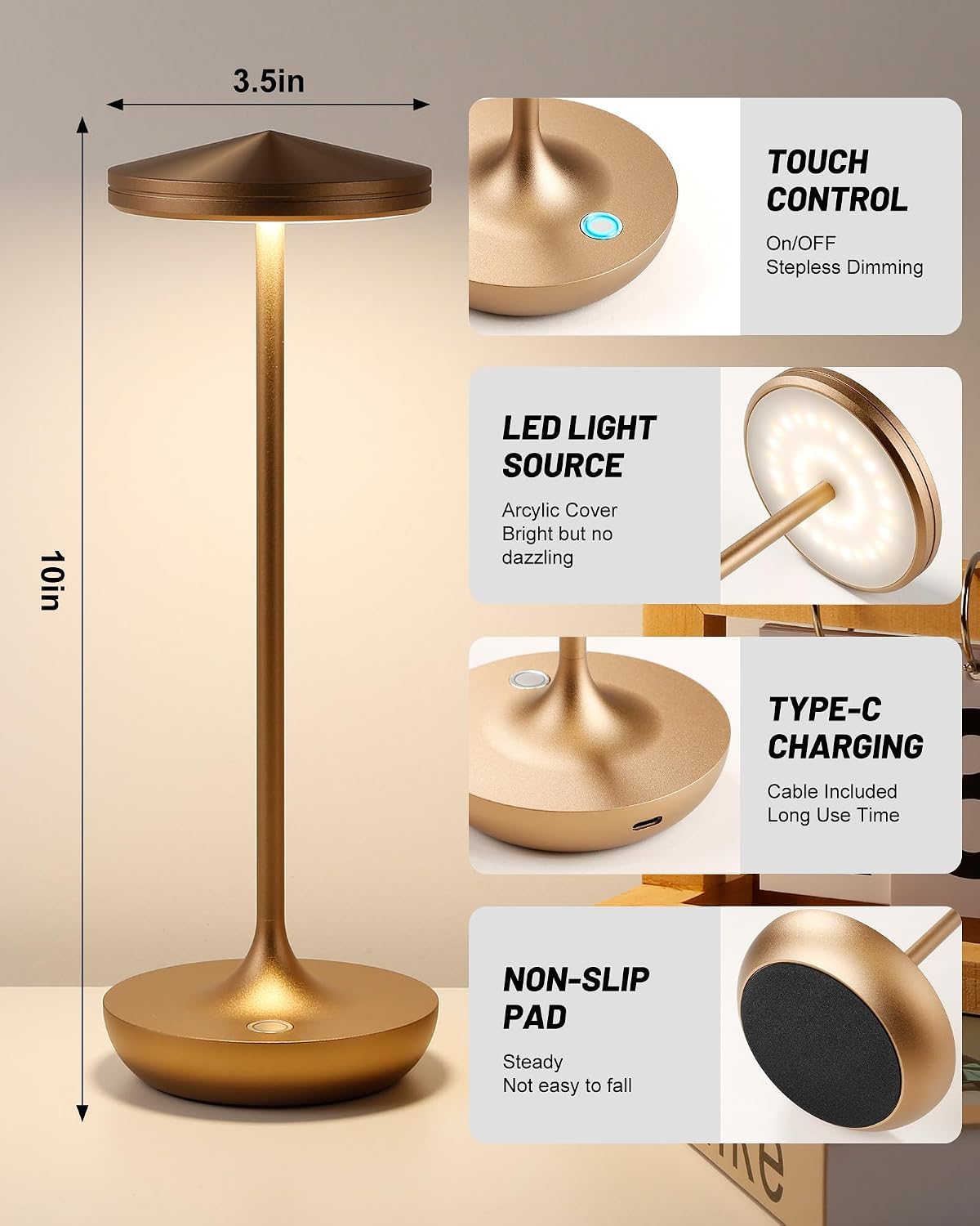 2pack LED Cordless Table Lamp Rechargeable (2pack Titanium)