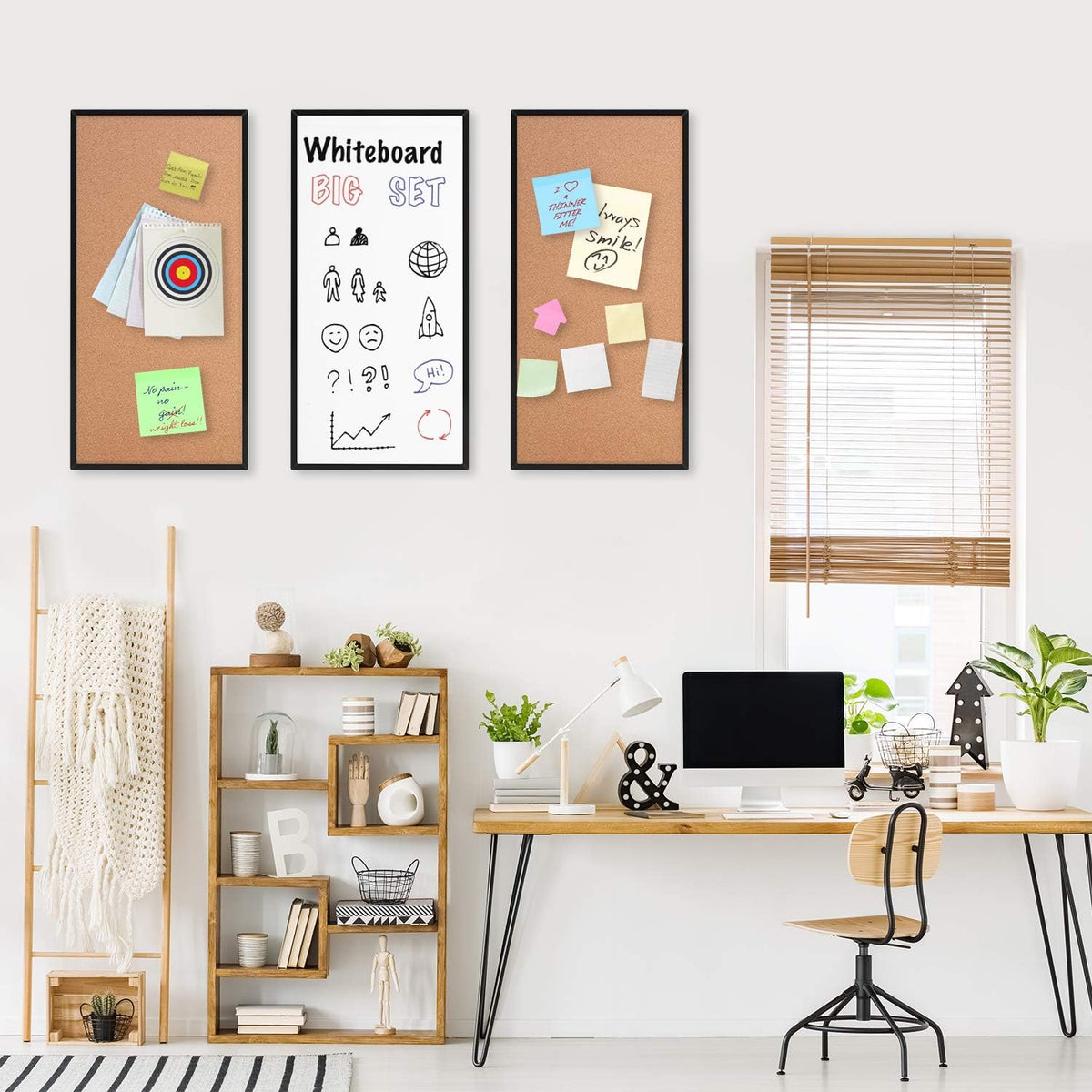 Cork Board and Whiteboard Combination Board, Black, 3-Pack 12" X 24"