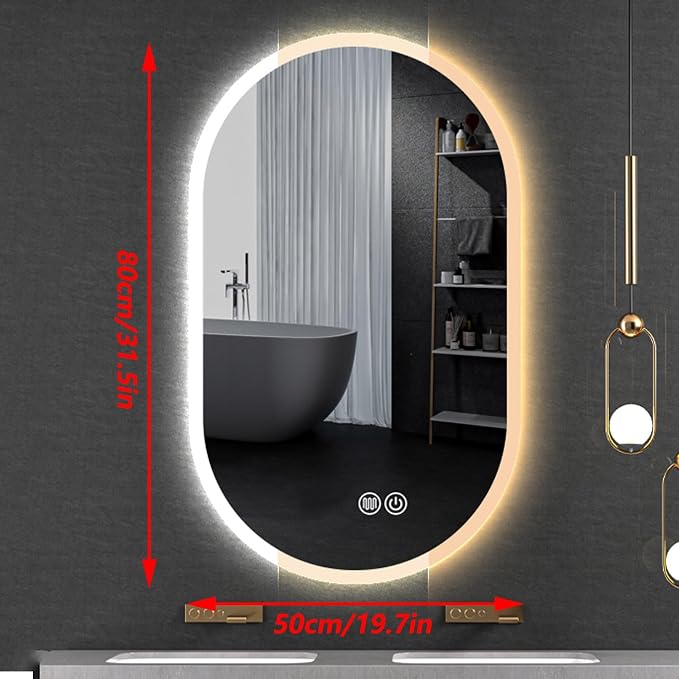 Irregular Bathroom Mirror with 3 Colour LED Light, Wall Mounted Makeup Mirror