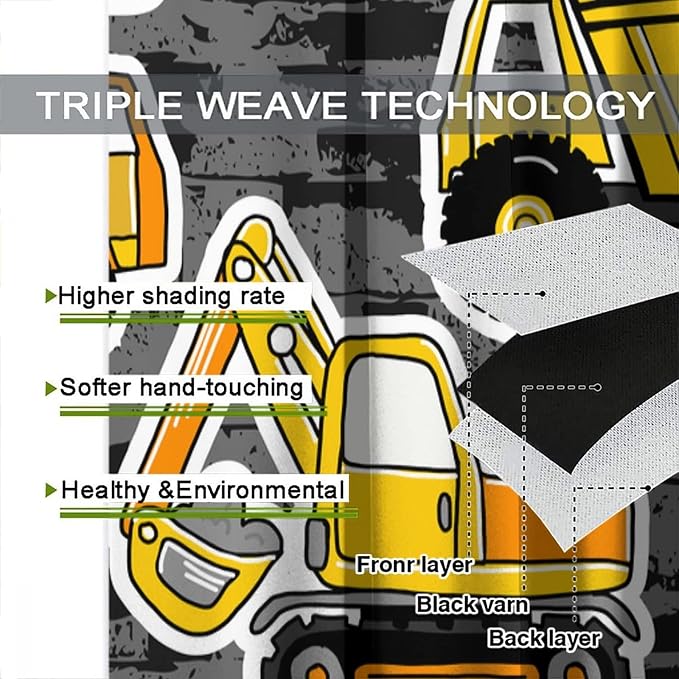 Kids Construction Excavator Window Curtains