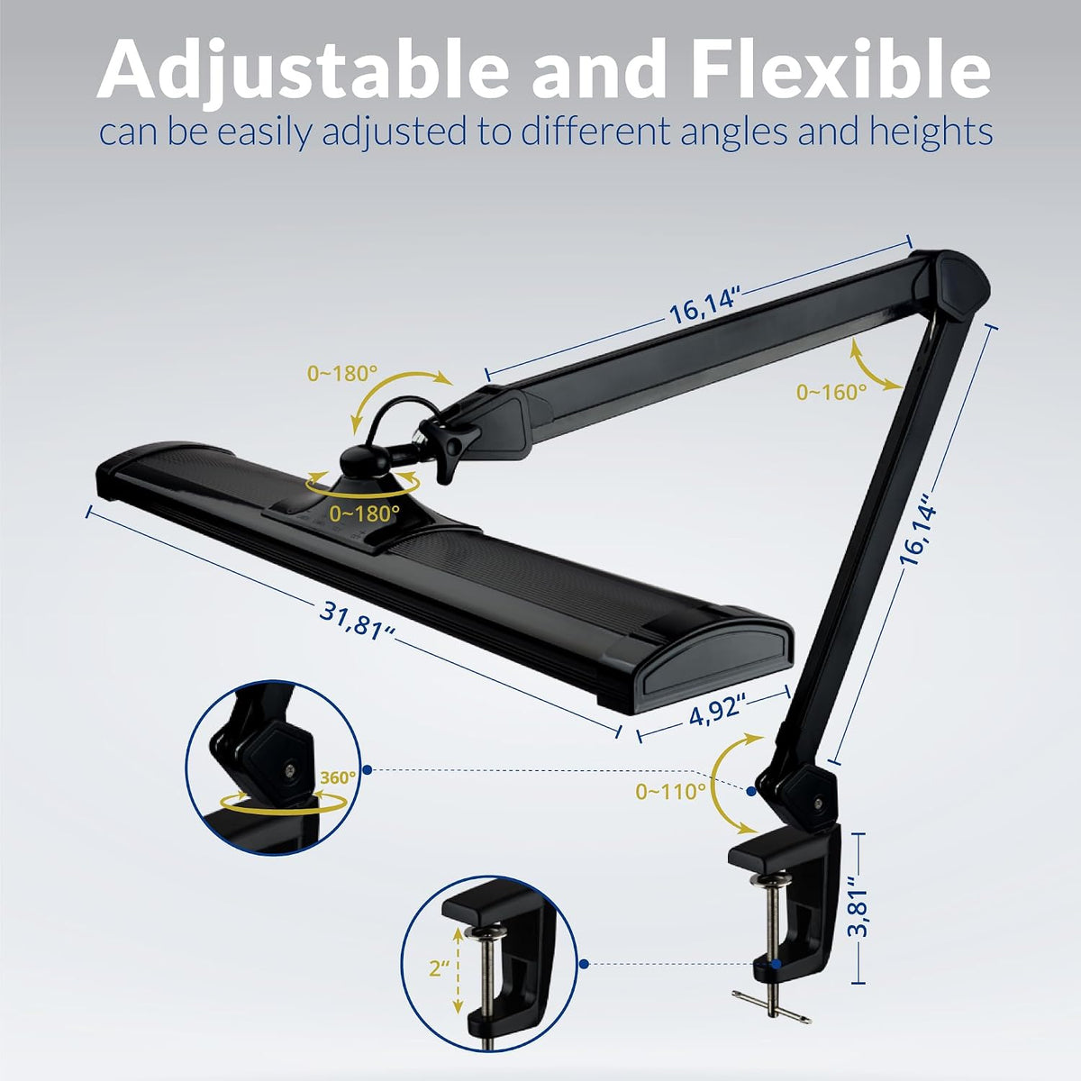 Ultra Bright 4500 Lumens Powerful Professional Eye Care LED Desk Lamp - Brightness Adjustable, Modern Task Light for Home, Beauty, Crafting, Office, Workbench (Daylight, Dimming, Black)