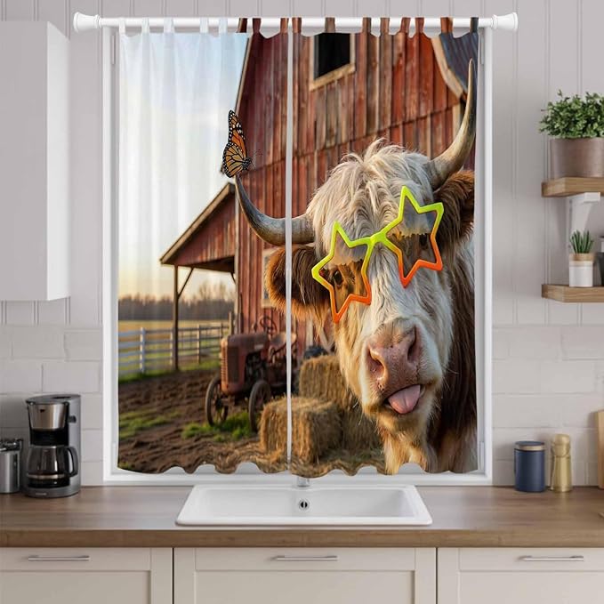 Farm Yaks Living Room Curtains 96 Inch Length, Window Curtains Tab Top