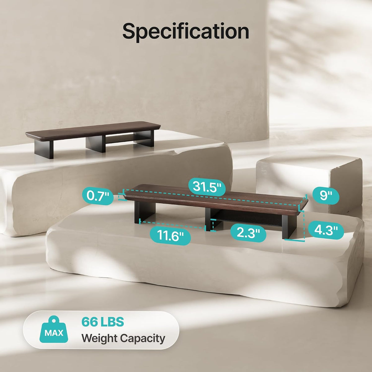 PEGZONE 31.5" Dual Monitor Riser, Metal Shelf Wooden Desk Organizer