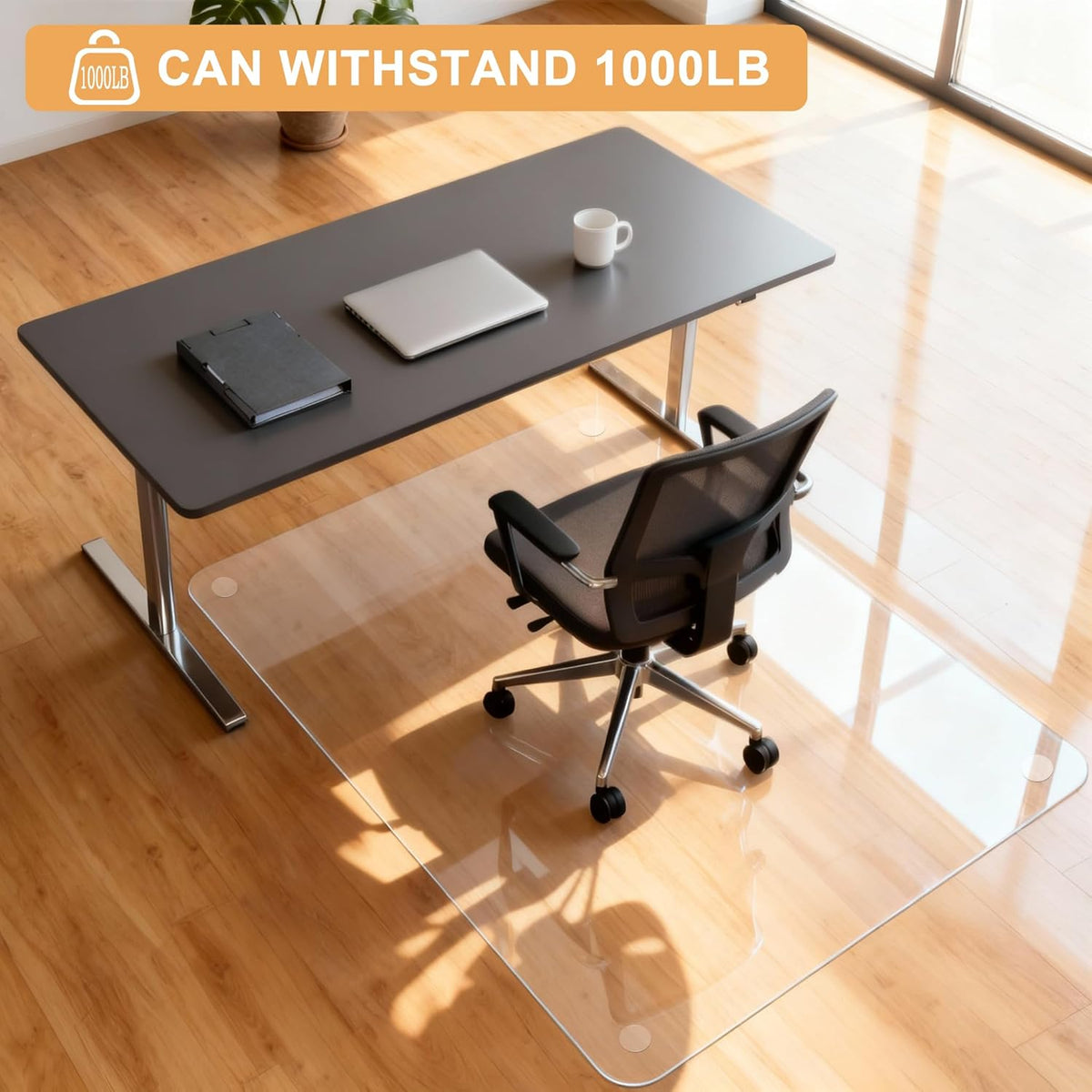 Azadx Tempered Glass Chair Mat for Carpet 45" x 53" Heavy Duty Chair Mat