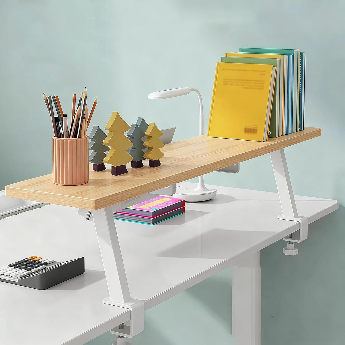 Clamp On Desk Shelf, Adjustable Desktop Extender Storage Organizer
