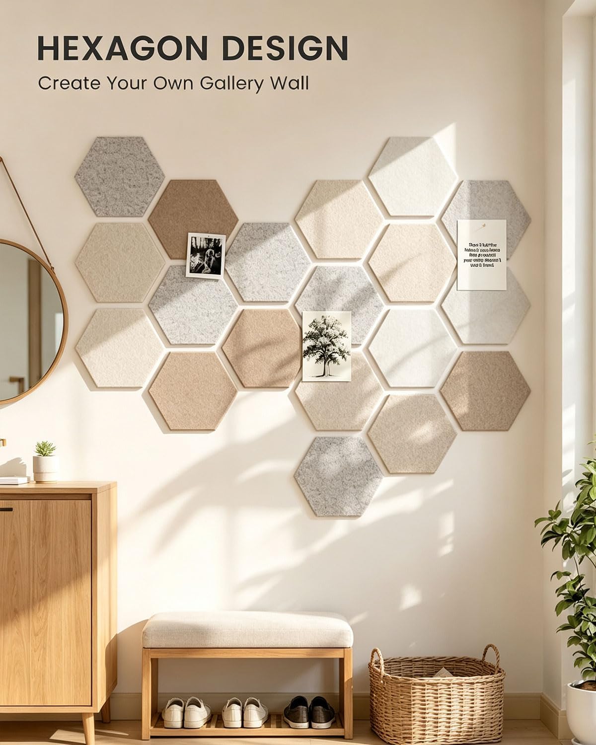 Hexagon Felt Bulletin Cork Board Tiles, 12 Pack Pin Board for Walls Decor