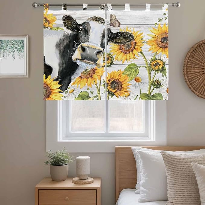 Retro Farmhouse Floral Bedroom Curtains 63 Inch Length, Window Curtains Tab Top